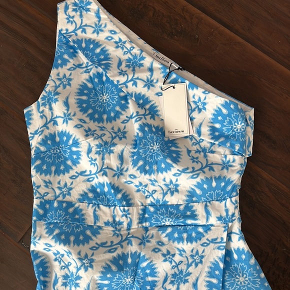 $268 Hermoza Charlotte One Shoulder Medallion Print Wrap Midi Dress Blue S - Picture 7 of 15